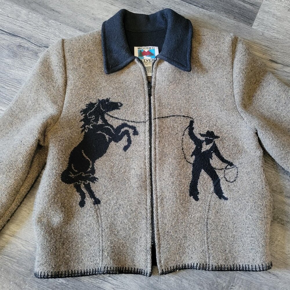 Women's Western Jacket Sm 49er Lightweight Roping Bucking Horse Wooded River ID